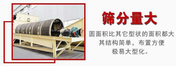 滾筒篩篩分產(chǎn)量大,產(chǎn)量可達(dá)200噸/時(shí)