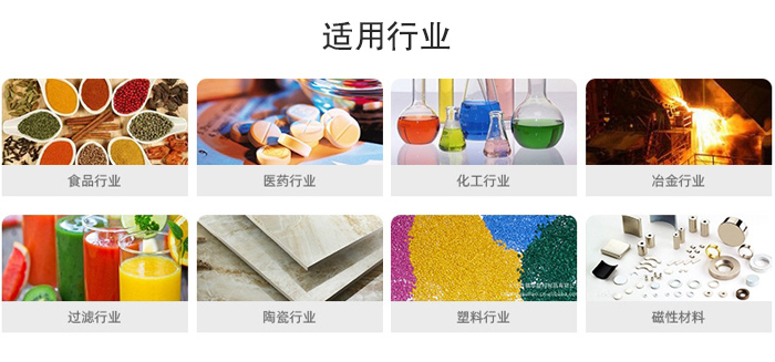 氣流篩粉機適用行業：食品，醫藥，化工，冶金，過濾，陶瓷，塑料，磁性材質等行業。